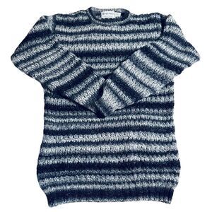 Grey Striped Wool Crew Neck Sweater Vintage Patrick Malin